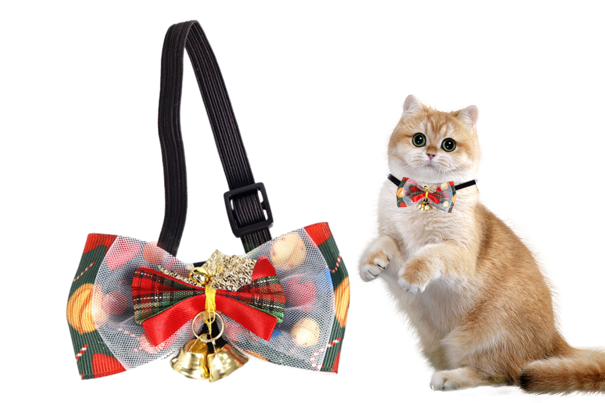 Christmas Pet Bow Tie With Bell and Bow Dog Bow Tie Cat Kitten Plaid Collar-Style 3