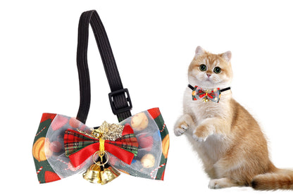 Christmas Pet Bow Tie With Bell and Bow Dog Bow Tie Cat Kitten Plaid Collar-Style 3