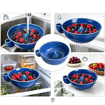 Ceramic Swirl Colander Bowl for Washing Draining and Serving - Blue