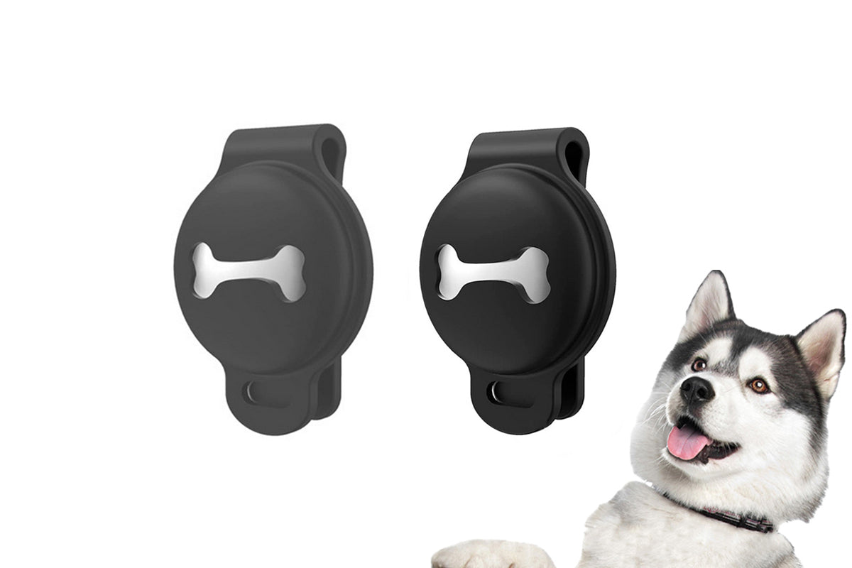 2Pcs Waterproof Apple Airtag Dog Collar Holder Anti-Lost Silicone Tracker Protective Case Cover-Black And Grey