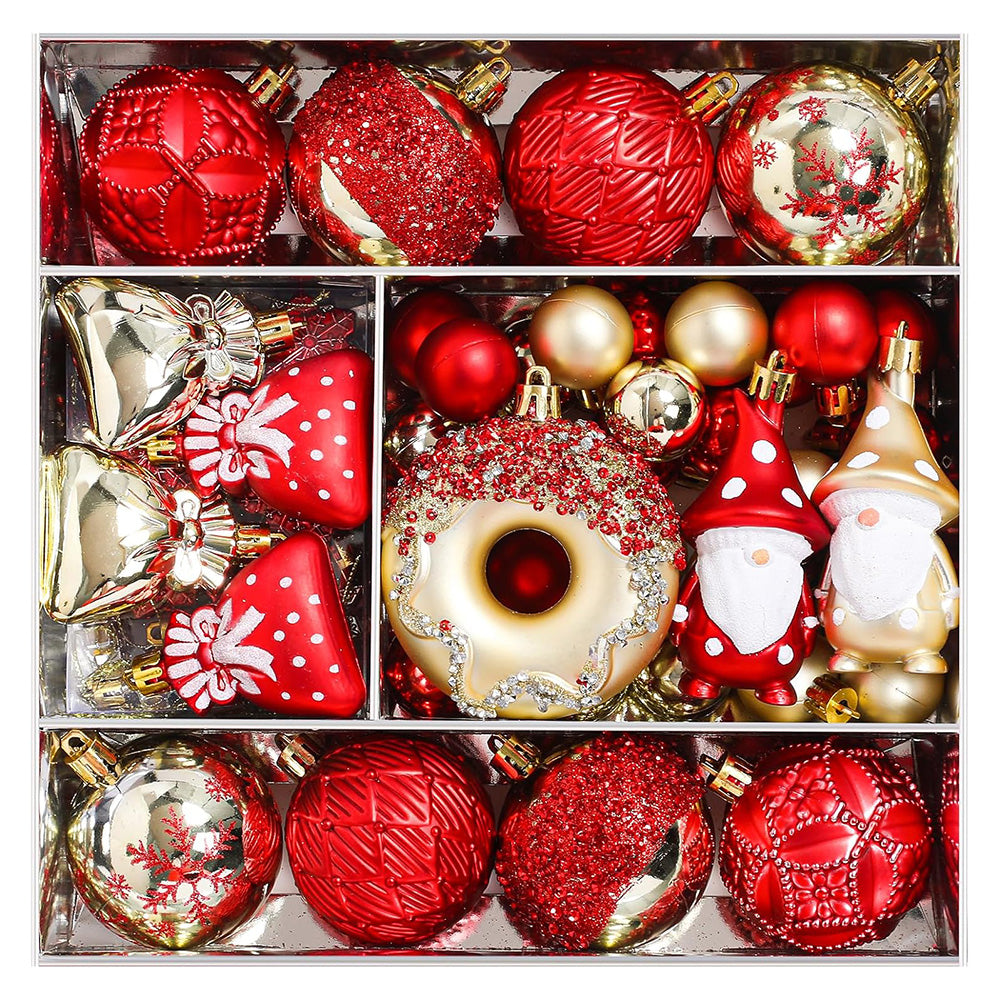 60 Piece Christmas Donut Santa Gnome Ball Hanging Ornament Set - Red