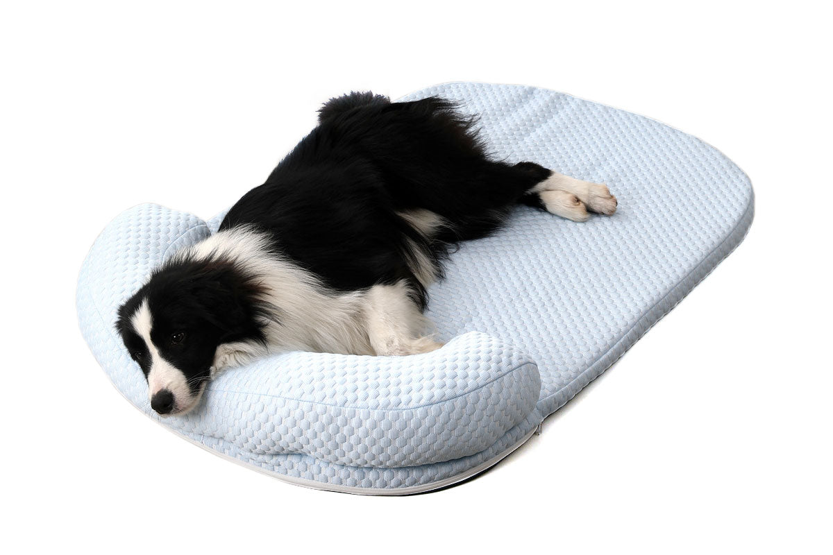 Pet Cooling Mat Memory Foam Cooling Fabric Dog Crate Bed with Pillow-Blue