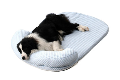 Pet Cooling Mat Memory Foam Cooling Fabric Dog Crate Bed with Pillow-Blue