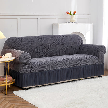 Soft Couch Cover with Skirt Ruffled Stretch Sofa Cover -Grey