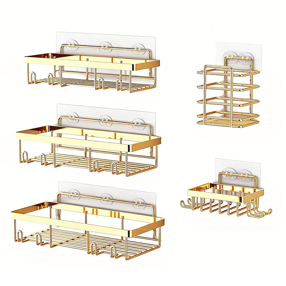 5Pcs Shower Caddy Adhesive Bathroom Wall Organizer Rack-Gold