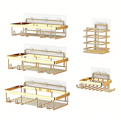 5Pcs Shower Caddy Adhesive Bathroom Wall Organizer Rack-Gold