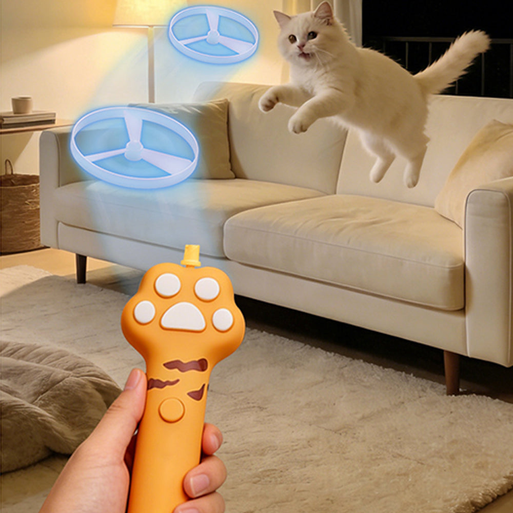 Cat Toy Disc Launcher Cat Fetch Toy UFO Flyer Cat Disc Launcher with Lights-Yellow