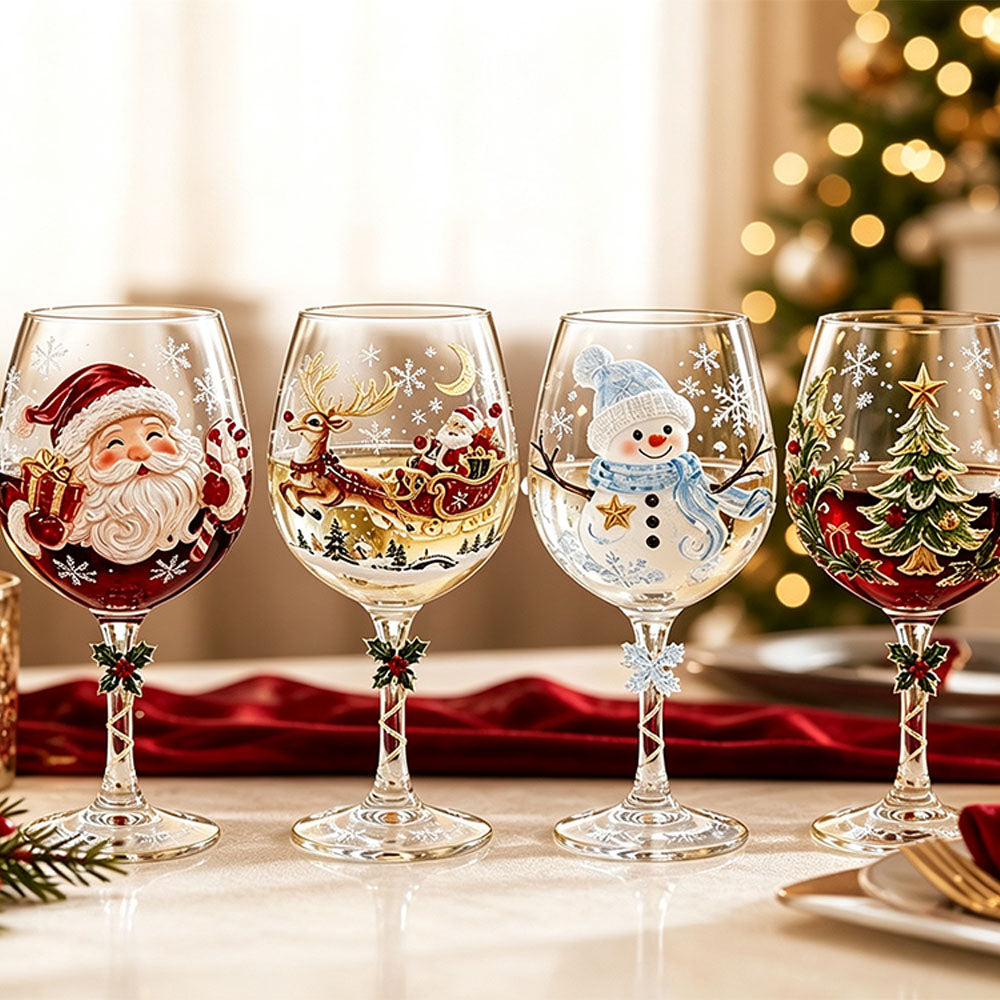 4 Pieces Christmas 3D Art Glass Goblet Holiday Decor Wine Cup