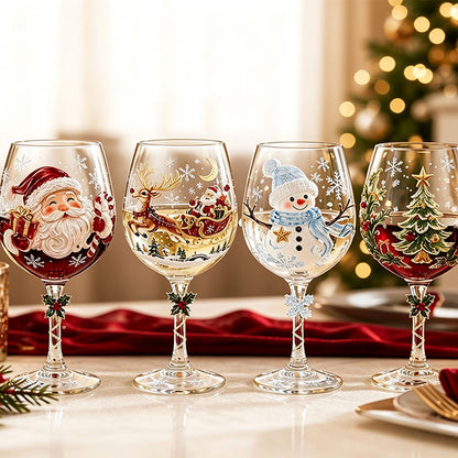 4 Pieces Christmas 3D Art Glass Goblet Holiday Decor Wine Cup