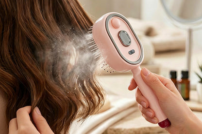 Mist Spray Cushion Comb Electric Steam Hair Brush - Pink