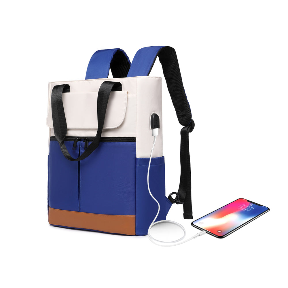 2-in-1 Laptop Tote Backpack Convertible Daypack with USB Charging Port for Work Travel Blue