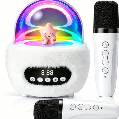 2 in 1 Portable Plush Speaker and Alarm Clock with Dual Mics - White