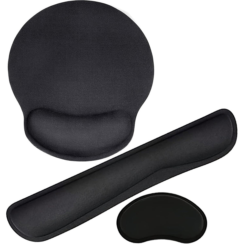 3Pcs Gaming Mouse Pad Mouse Pad with Wrist Rest Circle Curved Ergonomic Mousepad-Black