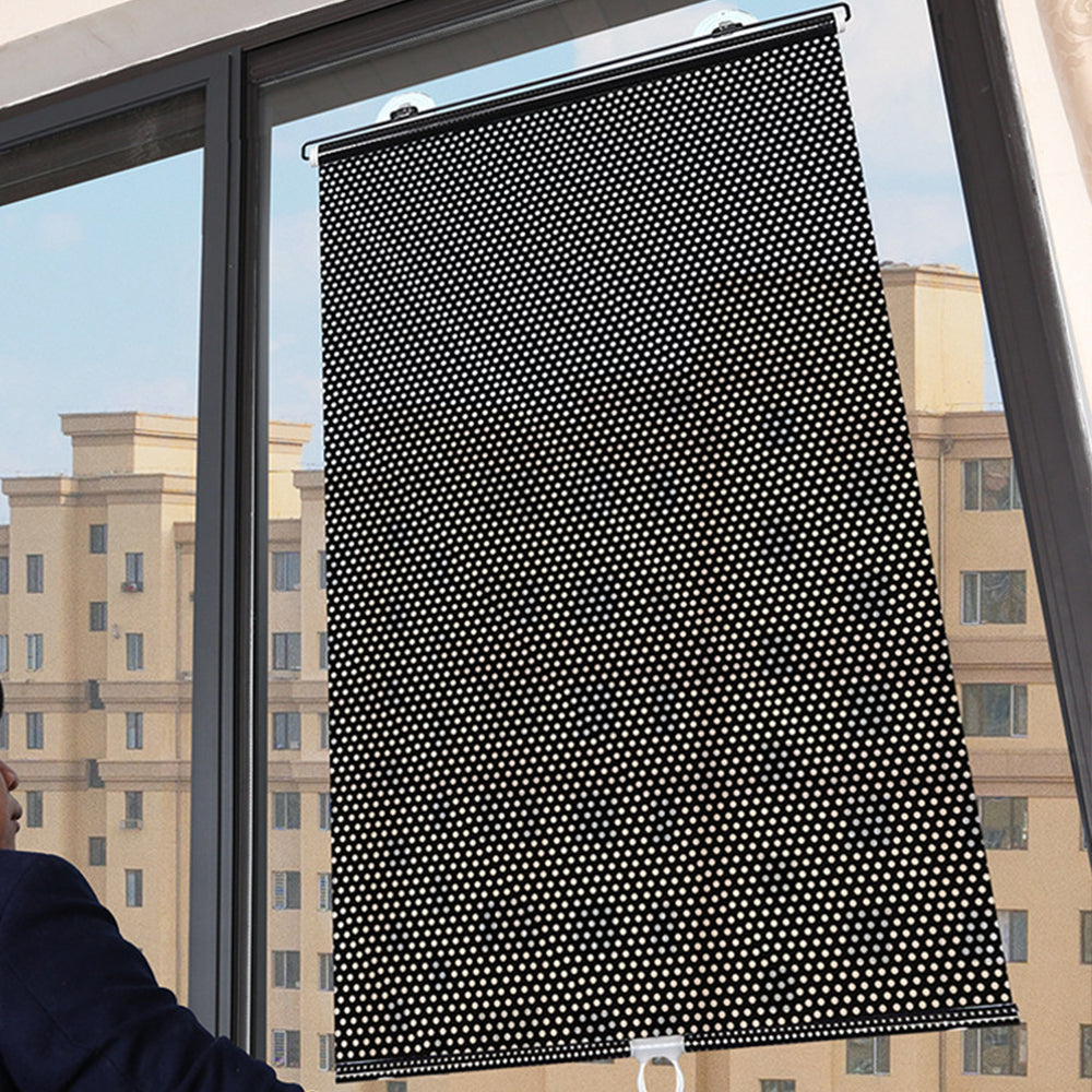 2pcs Car Window Shade Retractable Roller Blinds Sunshade Blackout Curtains with Suction Cups -Black