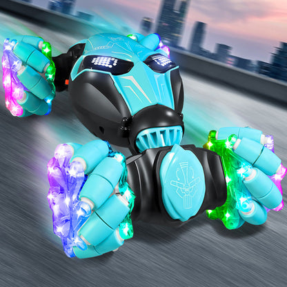 4WD Gesture Sensing RC Stunt Car with Drift Lights & Music Hand-Controlled Toy Blue