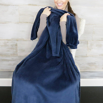 2-in-1 Travel Blanket Airplane Comfort Blanket and Pillow  Navy