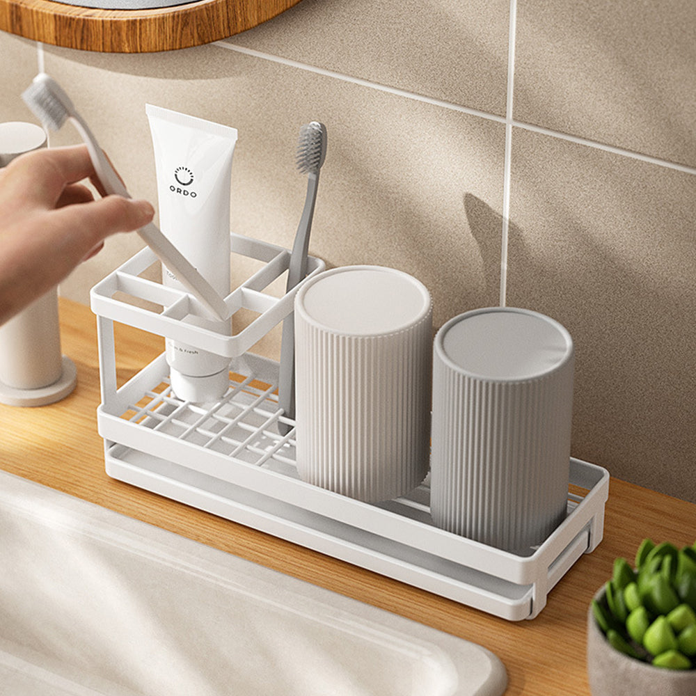 Bathroom Toothbrush Holders Metal Tooth Brush Toothpaste Organizer with Drainage White