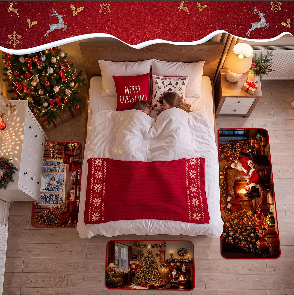 3 Piece Christmas Kitchen Floor Mat Set - Santa