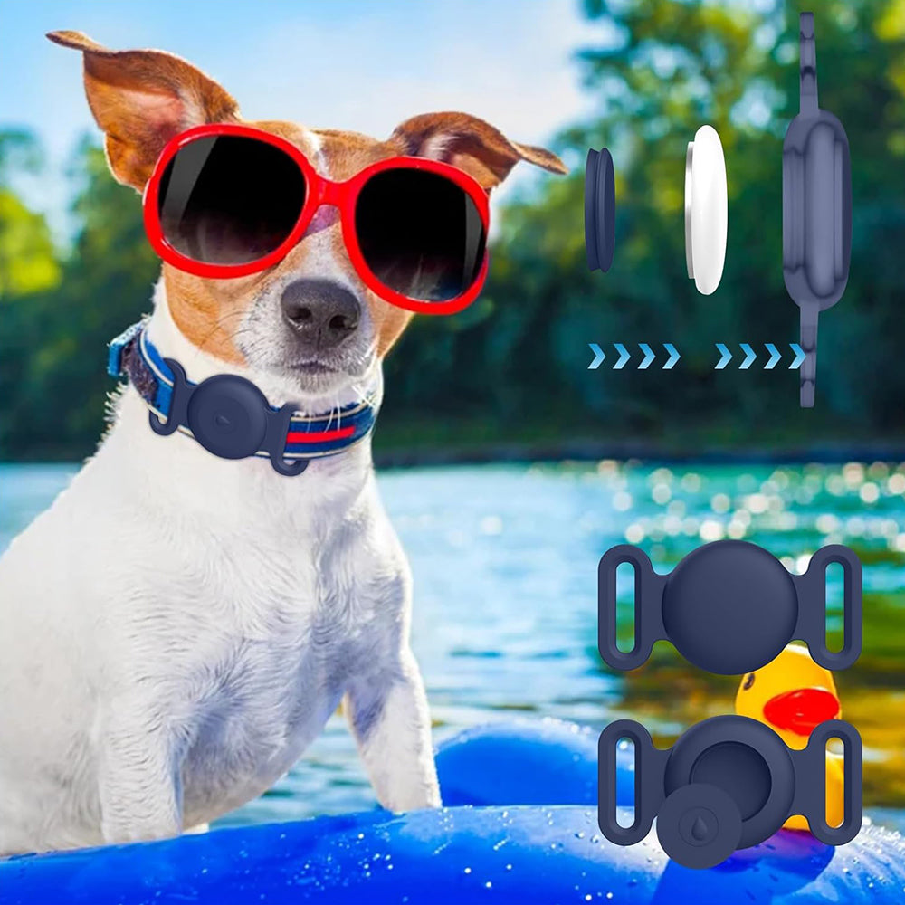 Ultra-Durable Anti-Lost Lightweight Silicone Waterproof Airtag Dog Collar Holder Cat Collar Cover-Dark Blue