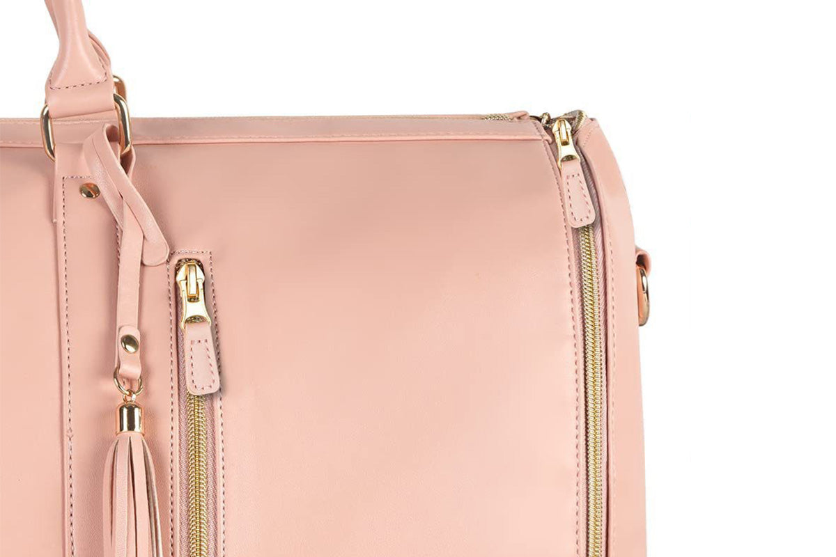 Water-Resistant Garment Duffle Bag Duffle Bag PU Leather Travel Bag -Pink