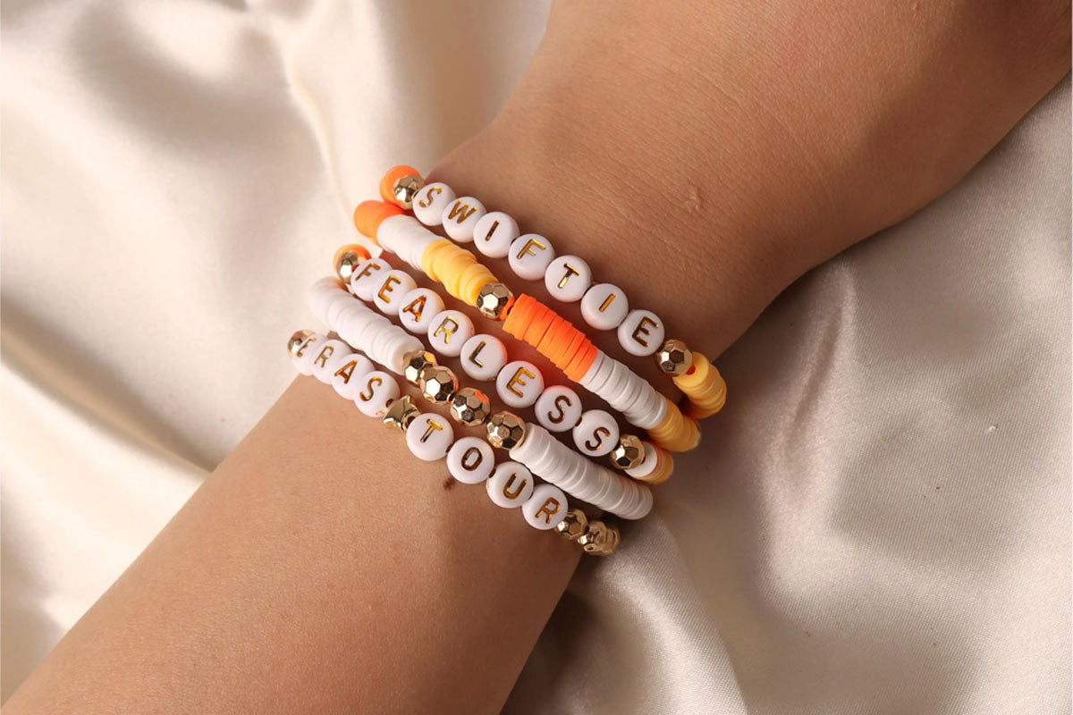 2Pcs Bracelets Set Mid Friendship Inspired Jewelry Gifts For Girls Concert Fans Bracelet-Orange And Pink