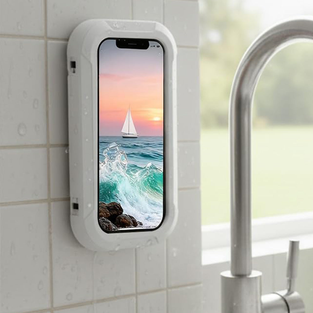 Waterproof Anti-Fog Rotating Shower Phone Holder for Bathroom Smartphone Case-White