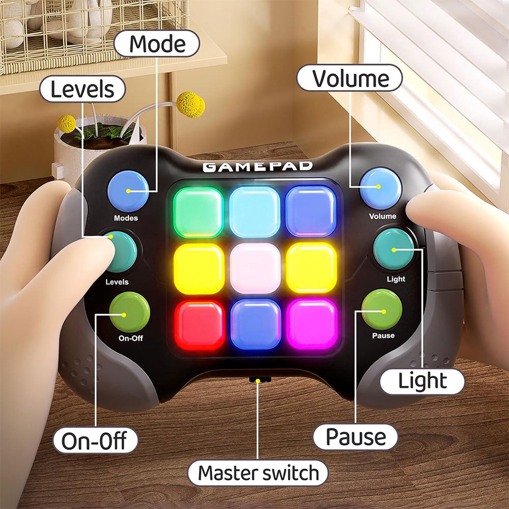 Fast Push RGB Game Toy Handle Electronic Brain and Memory Game Pad for Kids Teens Grey