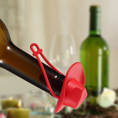 Western Cowboy Hat Silicone Wine Bottle Stopper Champagne Sealer -Red
