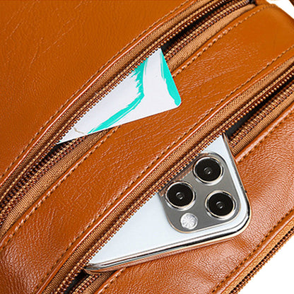 Multi Zipper Pocket Women's Mobile Phone Bag Crossbody Bag Shoulder Bag Brown