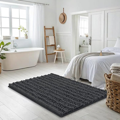 Chenille Fabric Bathroom Rugs Mat With Non Slip Rubber Backing Home Decor Accessories-Grey