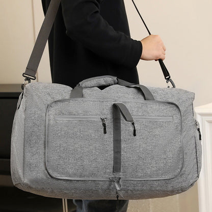 Large Foldable Travel Duffel Bag Carry-On Shoulder Bag with Shoe Compartment Grey