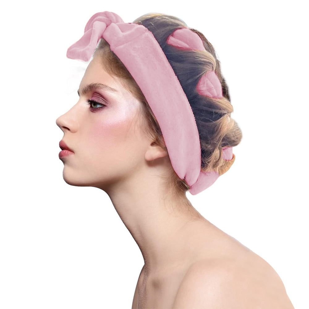 Heatless Curling Rod Headband Set Lazy No Heat Overnight Hair Curler Headband Ties for Women Girls Pink