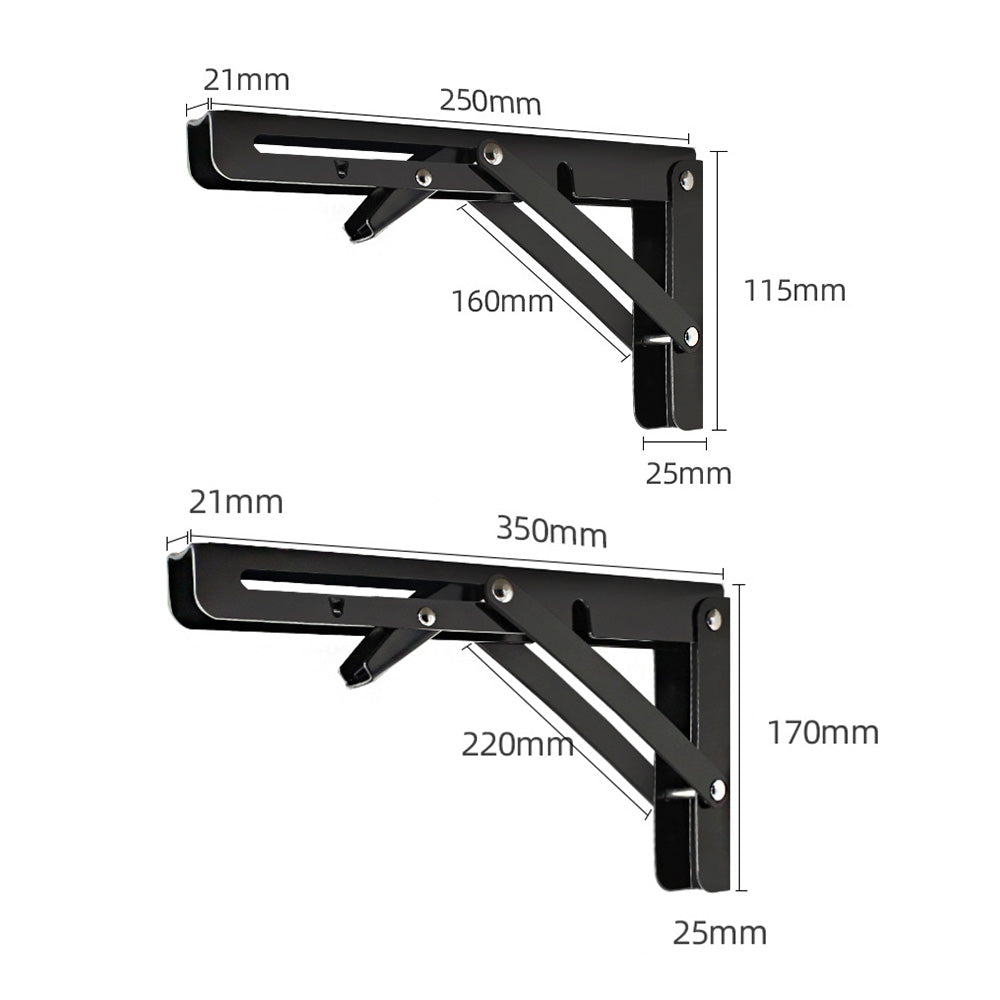 2Pcs 90 Degree Foldable Metal Shelf Brackets-Black
