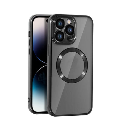 For iPhone 15 Series Magnetic Phone Cover Shockproof Plating Case Cover Black