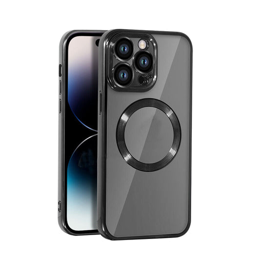 For iPhone 15 Series Magnetic Phone Cover Shockproof Plating Case Cover Black