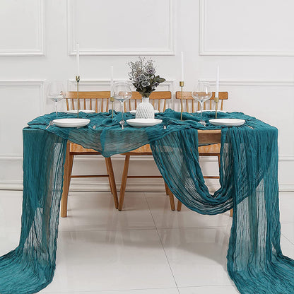 Long cloth Boho Gauze Table Runner for Wedding Bridal Baby Shower Birthday Party-peacock blue