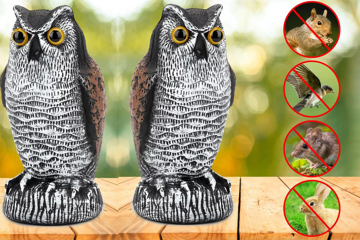 Large Fake Owl Decoy to Scare Birds Away Garden Bird Deterrents for Outside -Red