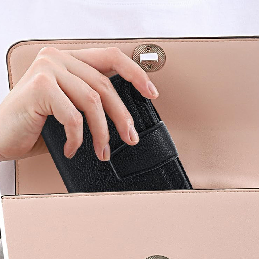 Genuine Leather Women's Wallet Short RFID Blocking Purse with Zipper Black