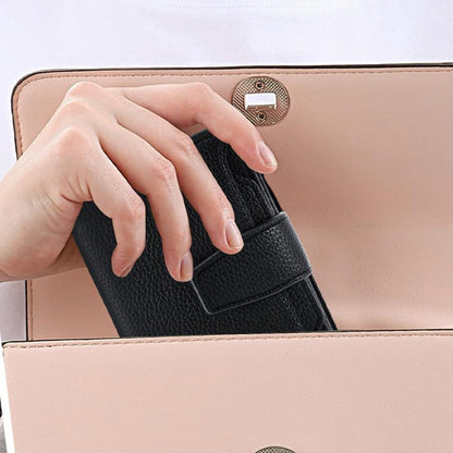 Genuine Leather Women's Wallet Short RFID Blocking Purse with Zipper Black