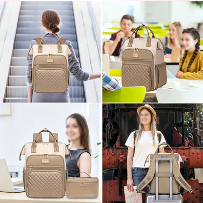 2-in-1 Laptop Backpack with Lunch Bag-Khaki