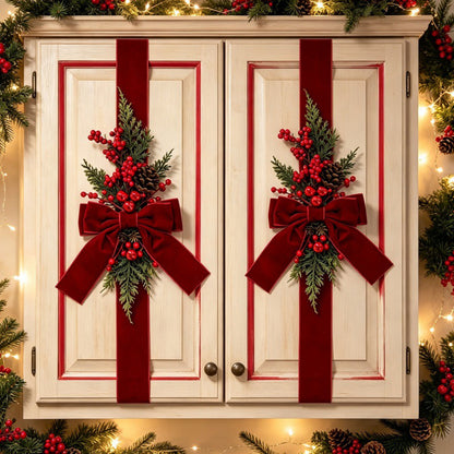 3 Piece Christmas Velvet Bow Ribbon Teardrop Swags for Door and Mantel - Wine Red
