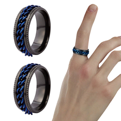 Fidget Spinner Ring for Anxiety Relief Stainless Steel for Adults & Teens Black and Blue