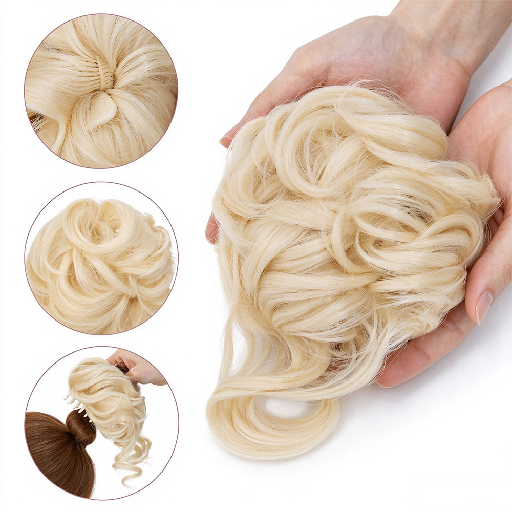 Wavy Bun Hairpiece Clip In Hair Extension Claw Clip Messy Fluffy Hair Piece - Gold