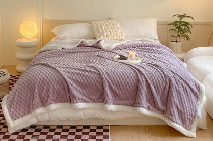 Fluffy Fleece Comforter Soft Warm Winter Jacquard Throw Blanket for Couch Bed -Purple