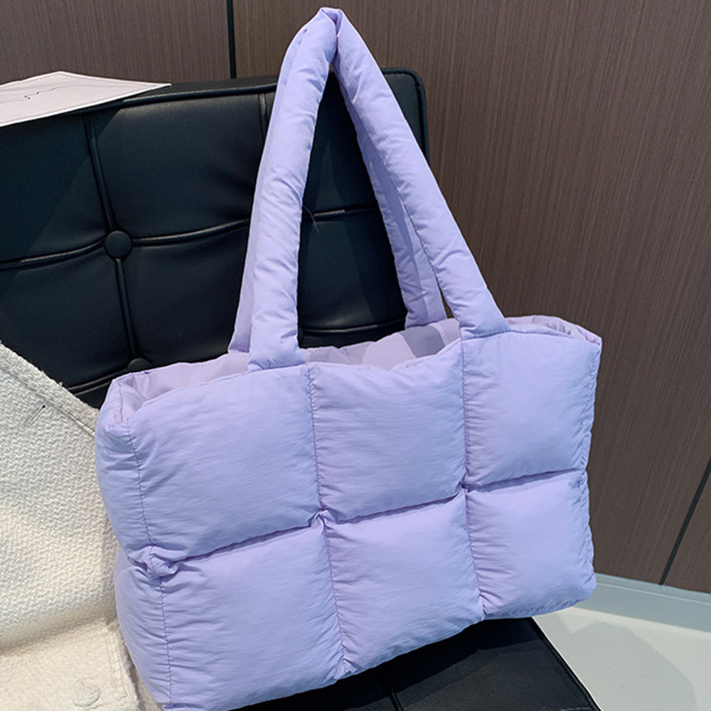 Puffer Tote Bag Large Quilted Puffy Handbag Lightweight Satchel Purse Purple