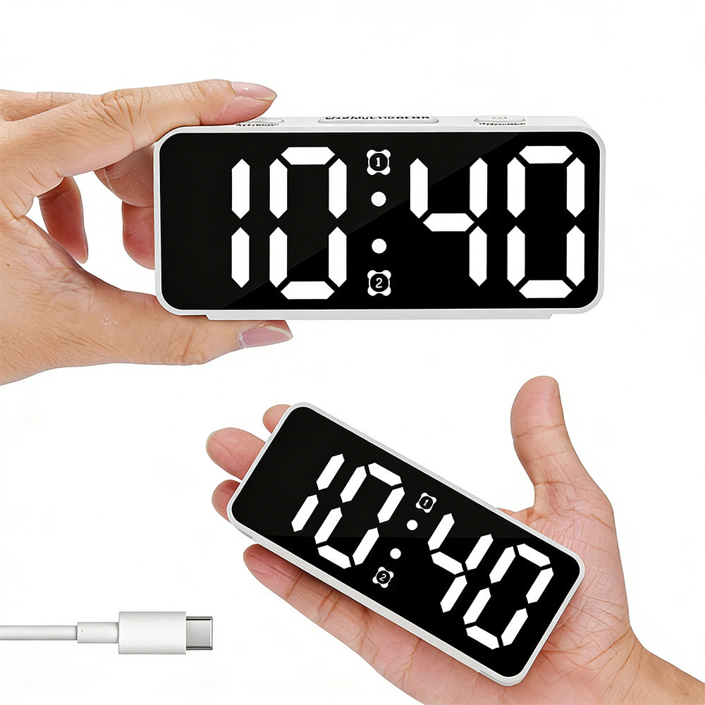 Small Digital Alarm Clock with 6 Dimmers and 5 Alarm Volumes for Bedrooms-White