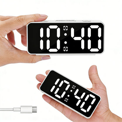 Small Digital Alarm Clock with 6 Dimmers and 5 Alarm Volumes for Bedrooms-White