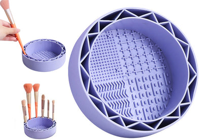 Makeup Brush Cleaning Mat With Brush Makeup Brush Cleaning Holder Bowl-Purple