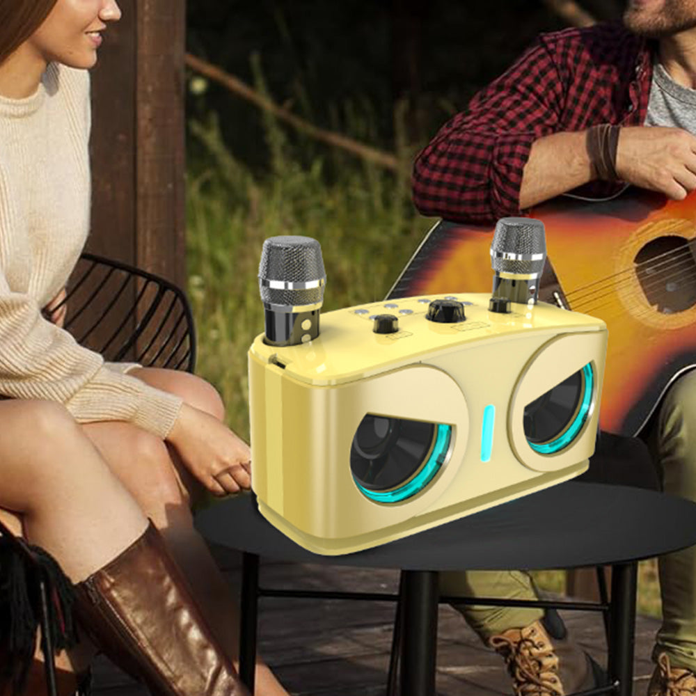 Wireless Bluetooth Karaoke Speaker with 2 Microphone Home KTV Set Gold