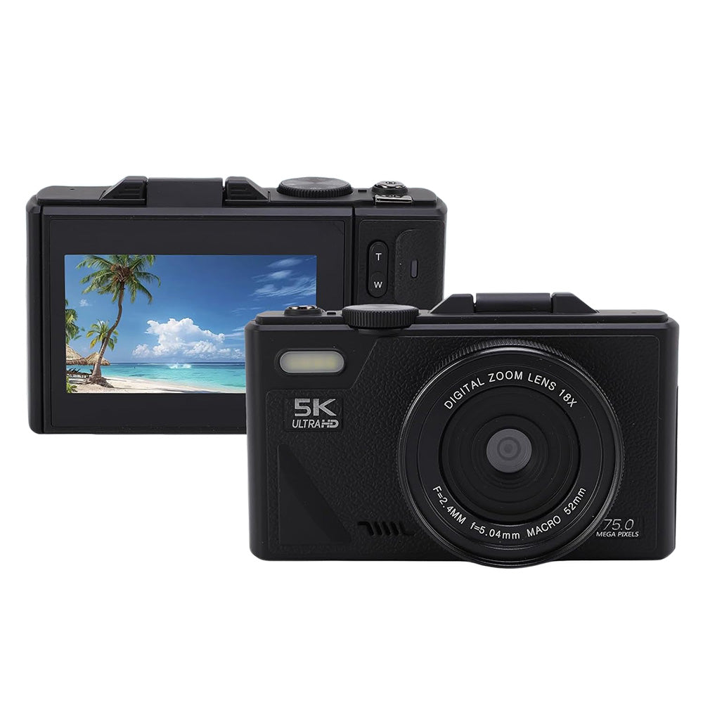 5K Digital Camera WiFi Vlogging Camera with 180 Degree Flip Screen Black